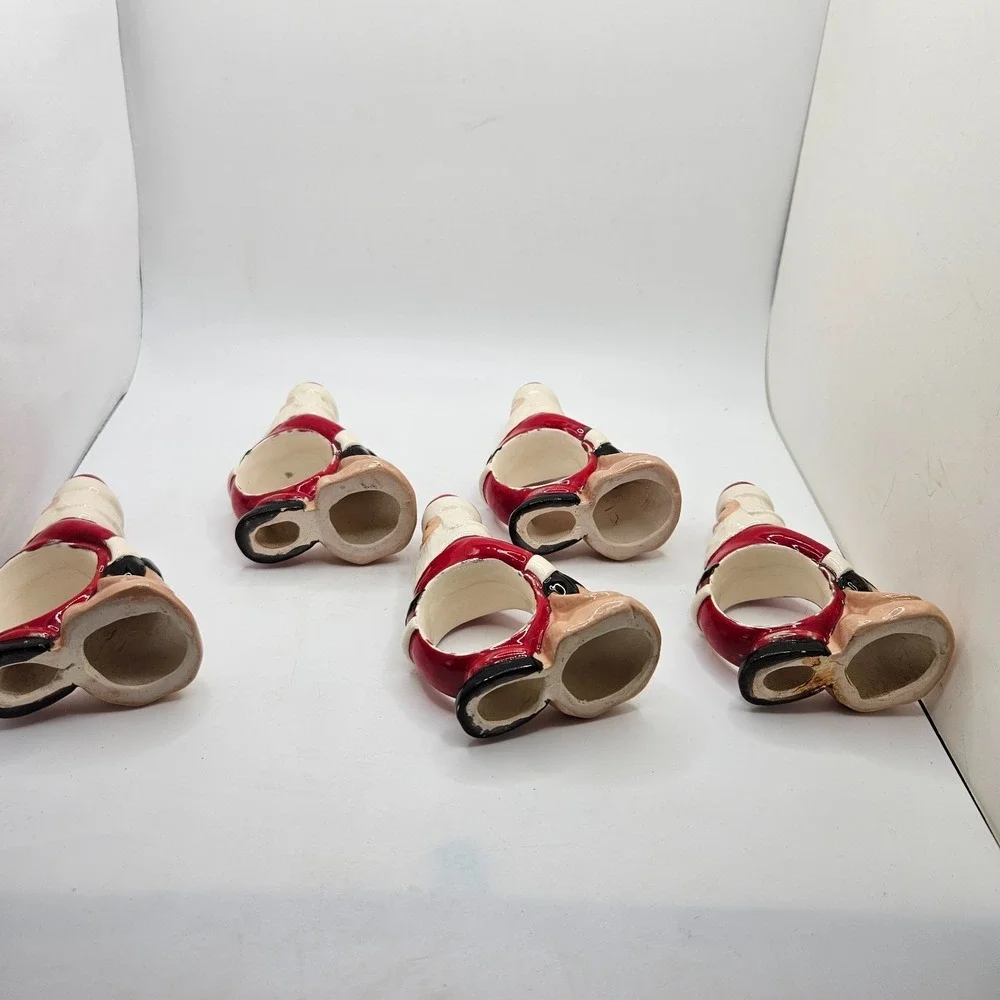 Vintage Santa Claus Ceramic Napkin Rings Set of 5 Christmas Holiday‎ Table Decor